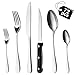BEWOS set posate da 72 pezzi con coltelli da bistecca per 12 person, posate in acciaio inox per la cucina, set di coltelli, cucchiai, forchette con lucidatura a specchio, lavabili in lavastoviglie