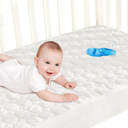 Image of Biloban Crib Mattress Protector Waterproof Sheets Fitted 52 inch x 28 inch, White
