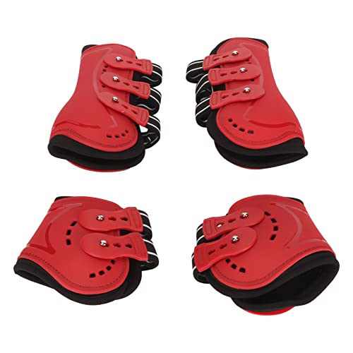 Bottes de cheval arrière rouges : protections de fetlock légères et respirantes