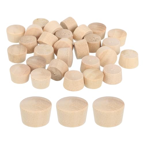 Image of uxcell 60Pcs Wood Button Plugs, 11.5mm /0.45 inch Flat Head Hardwood Screw Hole Plug Wooden Caps Buttons Wood Plug for Furniture Woodworking Craft Decor (13mm x 11.5mm)