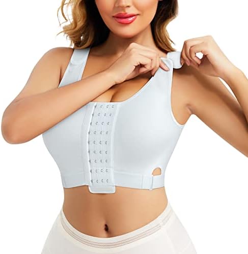 CYDREAM Women Wireless Bra Front Adjustable Straps Post Surgical Compression Breast Surgery Mastectomy Bra Seamless Sleep Bra (Large, White)