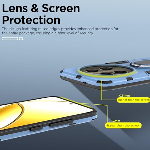 Image of Pikkme Realme 12 Pro 5G / Realme 12 Pro Plus 5G Back Cover | D5 Tough Armor Bumper | 360 Protection Case | Ring Holder Stand Case (Blue)