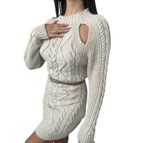 My Bee Vestido de punto, mini vestido de punto, vestido de invierno para mujer, vestido de mujer con diseño especial, beige, visón, tallas S, M, L, beige, L-XL