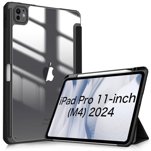 Fintie Funda iPad Pro 11 Pulgadas 2024 (5ª Gen) M4 con Soporte para bolígrafo, Funda Resistente a los Golpes con Carcasa rígida Transparente en la Parte Posterior - Negro
