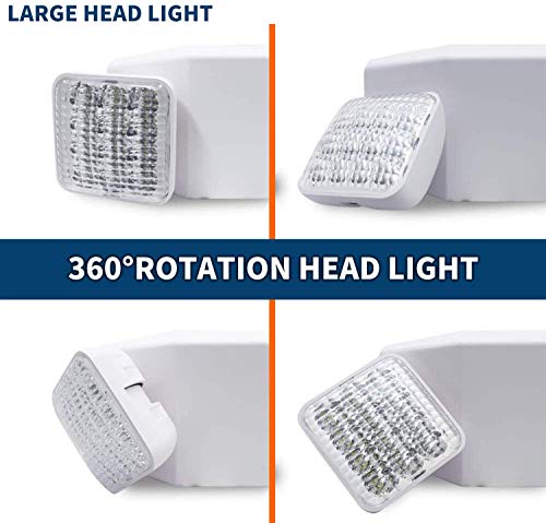 AKT LIGHTING Commercial Emergency Light, UL Certified, White Emergency Light Fixture with 2 LED Square Heads Adjustable & Backup Batteries Exit Lighting(6Pack)