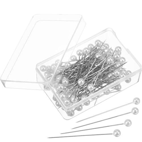 Sewroro 100pcs Round Pearl Head Pins Sewing Pins with Box Pearlized Ball Head Pins Straight Pins for DIY Sewing Crafts (Pearl White)