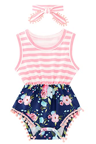 Image of BFUSTYLE Baby Girl Clothes 0-24 Months Outfit Sleeveless Infant Romper Bodysuit with Headband