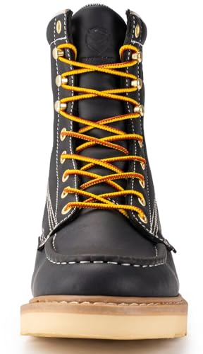 Image of SUREWAY 8in Waterproof Moc Toe Work Boots for Men Soft Toe,Premium Full Grain Leather,Safety Wedge Work Boots /Shoes,Comfort Insole,Oil /Slip Resistant,Industrial Construction Boots BLACK