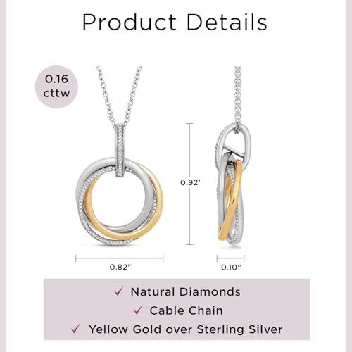 Jewelili Sterling Silver or Rose or Yellow Gold Plated Sterling Silver Circles Pendant Necklace for Women | 1/6 CTTW Natural White Round Diamonds | 18" Cable Chain | Luxury Jewelry Gift for Her | Gift Box Included4