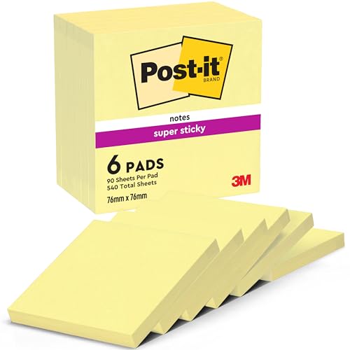 Post-it Super Sticky Notes – Vert, 6 Blocs De 90 Feuilles, 76x76 Mm – Ultra Adhésifs Pour Notes & Rappels