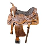 Manaal Enterprises Pony & Adult Handmade Premium Leather Western Barrel Racing Trail Equestrian Horse Saddle Size 10-18 inch (Tan/Yellow, 17.5” Inch Seat)