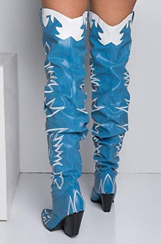 Cape Robbin Kelsey-21 BLUE STITCH ROCK STAR WESTERN POINTED OVER KNEE THIGH BOOT (Denim, 8.5) | Image 4