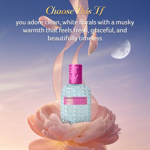 Image of FACES CANADA STAY White Moon Light Eau de Parfum Mini for Women, 20ml | Long-Lasting Fresh Floral Perfume with Litchi, Peach & Jasmine | Elegant Daily Scent | Gifts for Women | Premium Fragrance