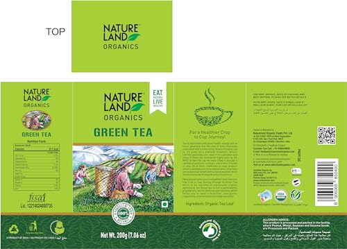 Image of Natureland Organics Green Tea 200 Gm - 100% Organic Loose Leaf Tea (Pack of 3)