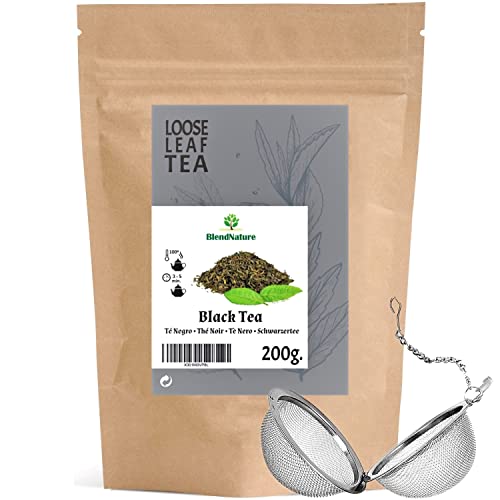 Té Negro a Granel Calidad Extra 200g para infusiones - Incluye Bola Infusora de Acero Inoxidable - Aroma y Sabor Intenso- Vegano Natural Cover