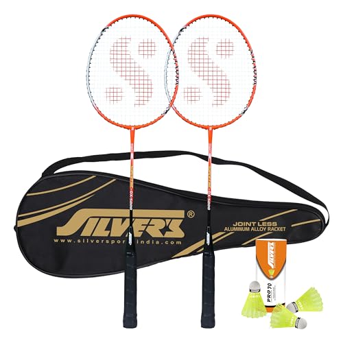 Silver's Jointless Aluminium Alloy Composite Storm Badminton Kit (2 Racquets with Full Cover, 1 Box Nylon Shuttlecock Pack of 3)(Red/Silver)