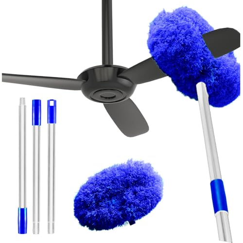 Image of Maxoshine Fan Cleaner Brush with Long Rod Flexible Fan Cleaning Mop Microfiber Dust Cleaner Foldable Duster Microfiber Duster for Cleaning of Home, Kitchen, Car (Drk Blue+Grey)
