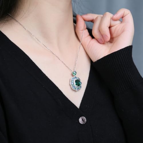 Moissanite Emerald Necklaces for Women，S925 Silver 5 Carat Green Pillow-Shaped Women's Pendant Necklace, Noble Lady's Atmospheric Moissanite Pendant, Holiday Party Gifts for Women3