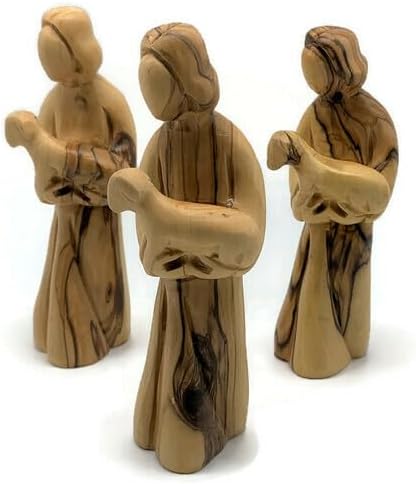 Jesus with the Lamb Figurine, Olive Wood Good Shepherd Statue Hand Carved in the Holy Land, First Communion Gifts, Catholic Religious Gifts, Jesus Carrying Lamb