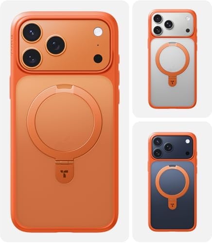 TORRAS Ostand Q1 für iPhone 17 Pro Hülle, Case mit MagSafe Ständer, Orange | [19N Magnetkraft] Bündig integrierter Ständer, Hoch- & Querformat, Militär-Fallschutz für Handyhülle iP