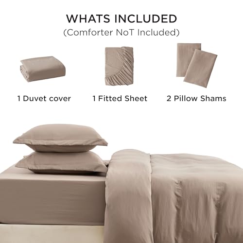 Image of Bedsure Duvet Cover Full Size with Fitted Sheet - 4 Pieces Prewashed Polyester Extra Soft Bedding Set, Includes 1 Duvet Cover 80''x90'' with Zipper Closure, 2 Pillow Shams, 1 Fitted Sheet, Khaki