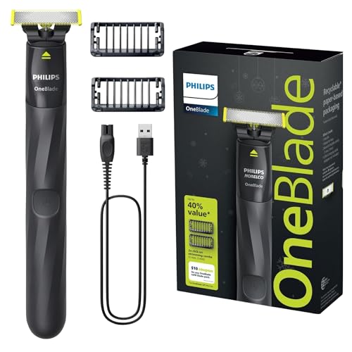 Image of Philips OneBlade Face Hybrid Electric Beard Trimmer & Shaver, Trim Edge & Shave Any Length, Dual-Sided Blade, Waterproof, USB Charging, Includes 2 Stubble Combs (1mm & 3mm)