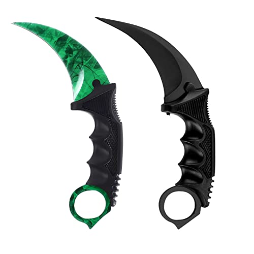 Milaloko 2 Pieces Karambit Knife Fixed Blade Tactical Camping Tool,Outdoor Hunting Knife with Sheath and Cord, Suitable for Hiking, Adventure, Survival and Collection (Green Black)