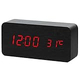 Ancho: 70 NFHNBABD Despertador Reloj Led De Madera Reloj Despertador Mesa De Control De Voz Digital De Madera Electrónico De Escritorio Fuente De Alimentación Reloj