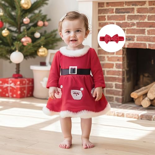 Toddler Baby Girl Christmas Outfit Santa Romper Dress Long Sleeve Fur Trim Velvet Xmas Princess Dress Cute Winter Clothes2