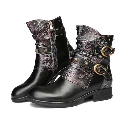 Superladystar's Handmade Cowhide Leather Retro Style Women's Flat Shoes, Ethnic Style, Wide,Comfortable3