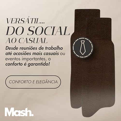 MASH Kit 3 Pares Meia Social Cano Longo Algodão Lisa Masculino Adulto, 3 Marrom, 39-42
