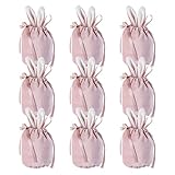 VIDELLY 9 Pieces Easter Bunny Bags Bunny Ears Candy Bags Easter Drawstring Gift Bags Easter Basket B