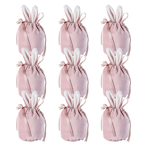 Videlly 9 Pieces Easter Bunny Bags Bunny Ears Candy Bags Easter Drawstring Gift Bags Easter Basket Bunny Favor Bag Rabbit Ear Bags Treat Bags Velvet Candy Wrap Bags Birthday Party Supplies,Pink #TOP9