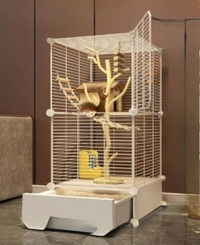 HeartTrend リスケージ 大型 引き出し付き トレイ付き フクロウ チンチラ デグー 小動物ケージ 縦型 ワイヤーメッシュ (2階,ホワイト)