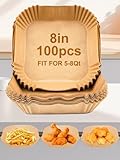 100 PCS Air Fryer Mats Liners 8” Square Air fryer Oven, Water Proof Non Stick Basket for Baking Cooking