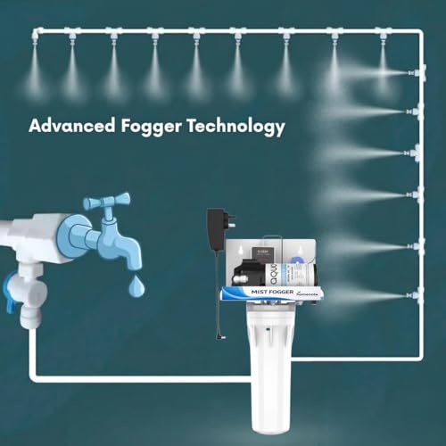 Image of Homenote Automatic Timer Mist Maker Fogger for Home & Poultry Farm with 100 GPD Pump, 10 Nozzles & 15 m Pipe | Fogger kit for Dairy Farm | Ideal for Outdoor Cooling & Humidification Use (Black)