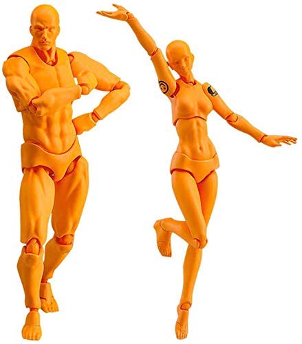 Ausuky Men's Orange 2 Pcs Pvc Mannequins Human Artist Mannequin With Stand Art Body Drawing Tool Person( & Fe) (Orange)
