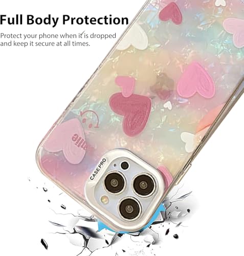Image of mobistyle Designed for iPhone 16 Pro Cover Cool Shining Shell Love Heart Pattern Design with TPU Edges Phone Back Cover Case for Girls Women (Pink)