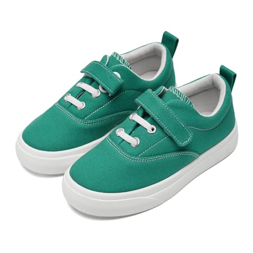 rosyclo Canvas Sneakers for Boys and Girls, Toddler Kids Walking Shoes Lightweight Breathable Non-Slip Soft Adjustable Strap Baby Boy Girl Outdoor Casual Tennis Shoe for Little Big Kid, Green2
