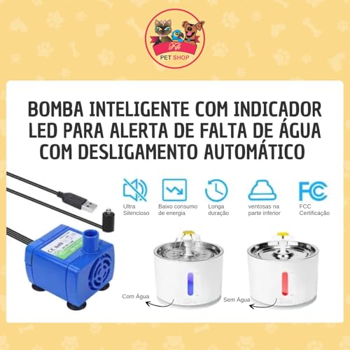 Bebedouro Para Gatos Fonte de Água Automática Pet Com Bomba Inteligente, Alerta de Falta d'Água Com