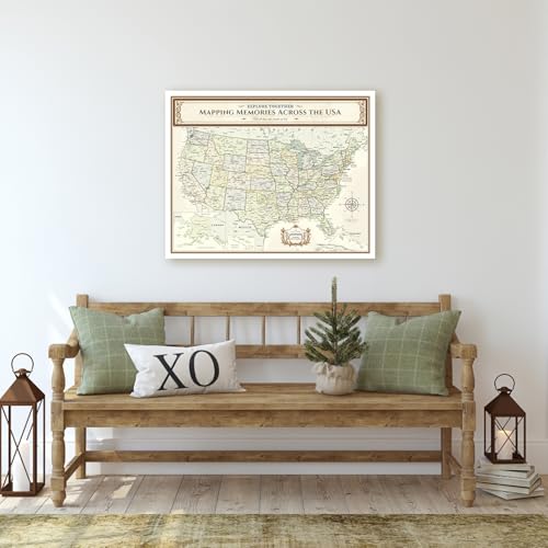 Image of DECORARTS - Colorful USA Map Art Canvas Wall Art, Classic United States Maps for Wall, Hand-Stretched Giclee Print, Living Room Bedroom Office Home Decor, Ready to Hang, Handcrafted in USA, 20x16''