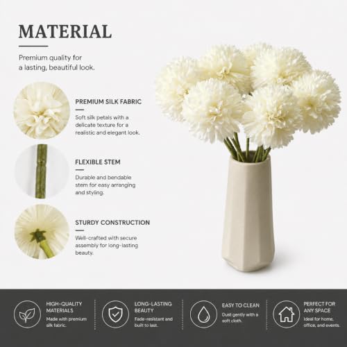 Image of Mandy's 12pcs Artificial Ivory Ball Chrysanthemum Flowers