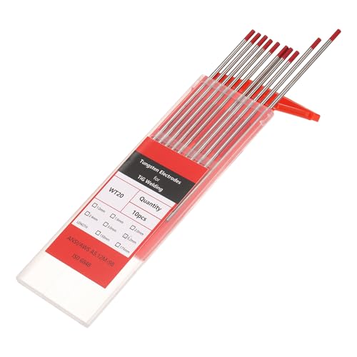 HARFINGTON 10pcs TIG Welding Tungsten Electrodes 1/8" x 7" 1.8-2.2% for Stainless Steel Welding, Aluminum Magnesium Alloy Welding Aerospace Automobile Manufacturing, Red WT20