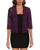 MINTLIMIT Strickjacke Damen Spitze Offene Vorne Bolero 3/4 Ärmel Cardigan Lässige Einfarbige (Violett L)