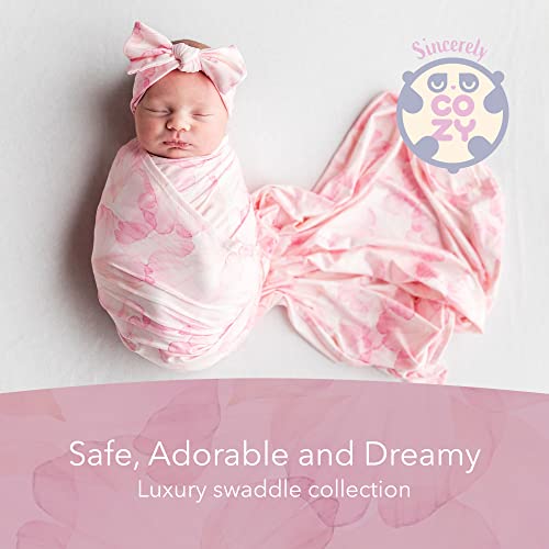 Image of Luxury Rayon from Bamboo Headband & Baby Swaddle for Newborns 0-3 Months, Rose Petal Love Newborn Swaddle Blanket for Baby Girls, Hypoallergenic, Breathable & Buttery Soft