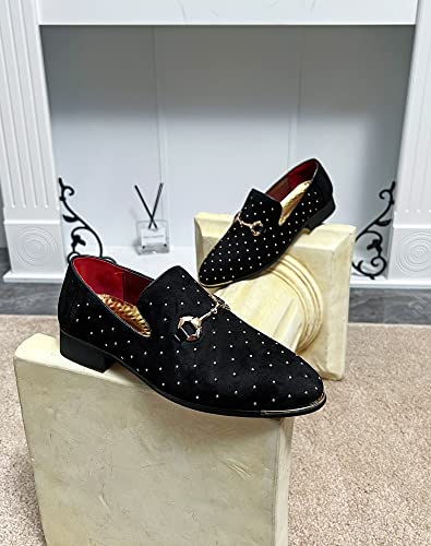 LCQL Men's Noble Suede Loafers Shoes Slip-on Dress Shoes with Gold Rivet Party Dancing Shoes Plus Size 7-12.54