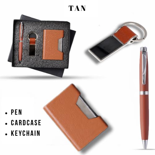 Image of 3 in 1 Personalized Pen with Keychain & Cardcase Combo Gift Set | Custom Name Engraved Leather Notebook with Metal Pen