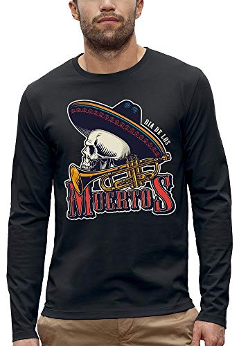 T-shirt manches longues crâne mexicain Dia de los Muertos pour homme