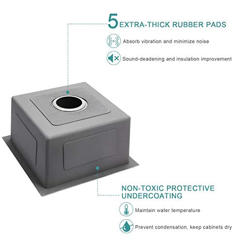 15 Inch Bar Sink, Kinkib 15 X 15 Inch Undermount Bar Or Prep Kitchen Sink, Handmade Single Bowl T-304 Stainless Steel Small Rv Kitchen Sink With Strainer #TOP5