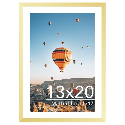 Image of JCJMY 13x20 Picture Frame with 11x17 Mat, Display Photo 11x17 with Mat or 13 x 20 Without Mat, Wall Hanging Large 13 by 20 Poster Frame with Plexiglass, Gold